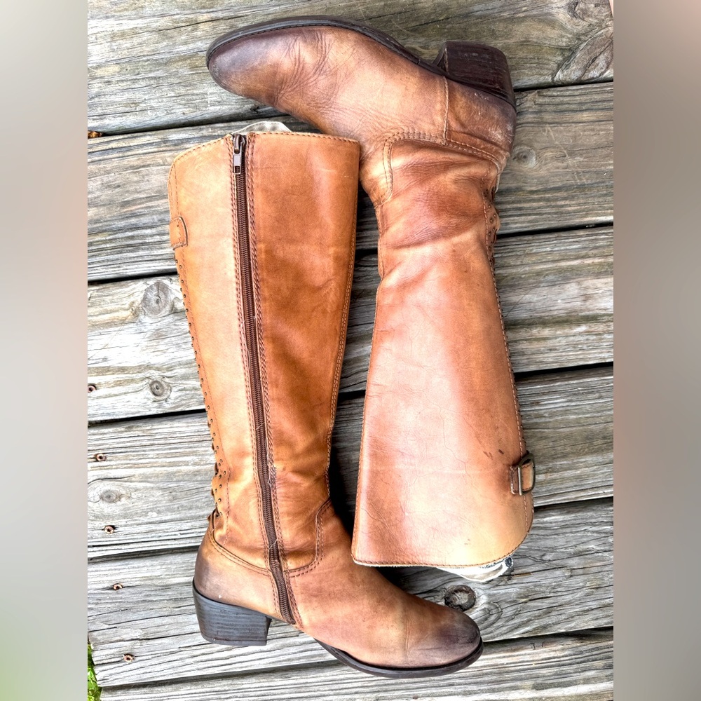 Leather knee high riding boots